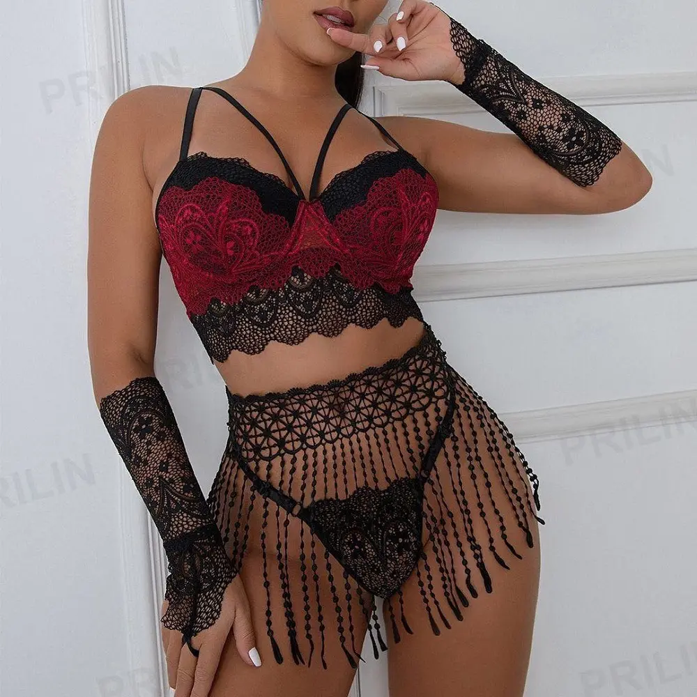 Vendita calda Womee femminile Super Sexy Sex Lace Fashion Bride Wedding Matching nappa trasparente Lingerie Set per Womans