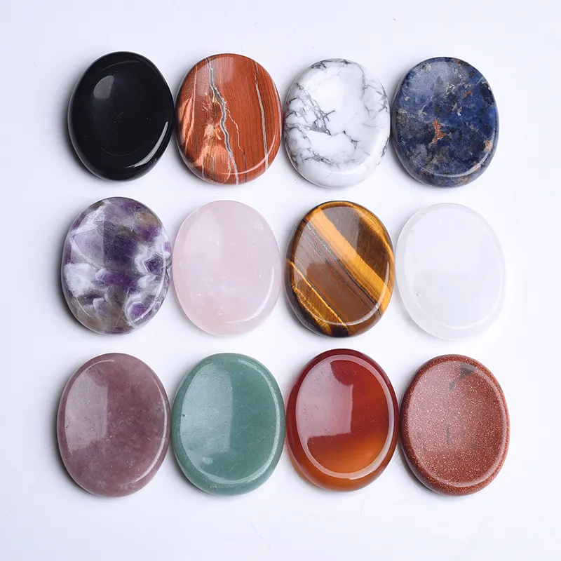 Wholesale Colorful Thumb Worry Stone Oval Polished Palm Pocket Healing Energy Crystal Massage Tumbled Stones For Home Decoration