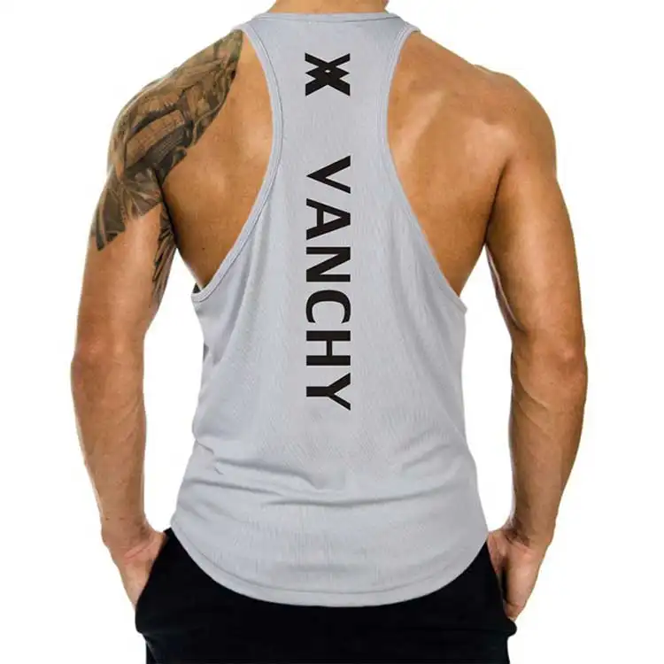 Gilets de sport en Polyester pour hommes, 100%, à séchage serré, pour Fitness, musculation musculaire, débardeur pour garçons, avec lettres imprimées et dos en Y