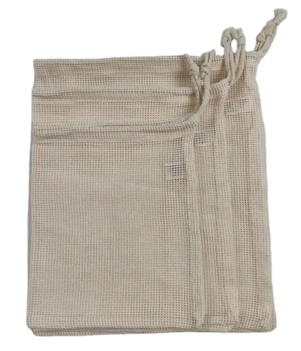 Imple-bolsas ecológicas de malla de algodón, lavables y reutilizables para verduras y frutas