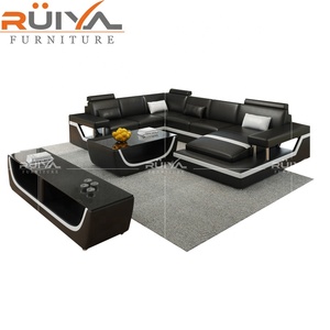 Oturma odası modern stil İtalya U şekli kesit deri kanepe seti ile LED ışık - Product Image 2