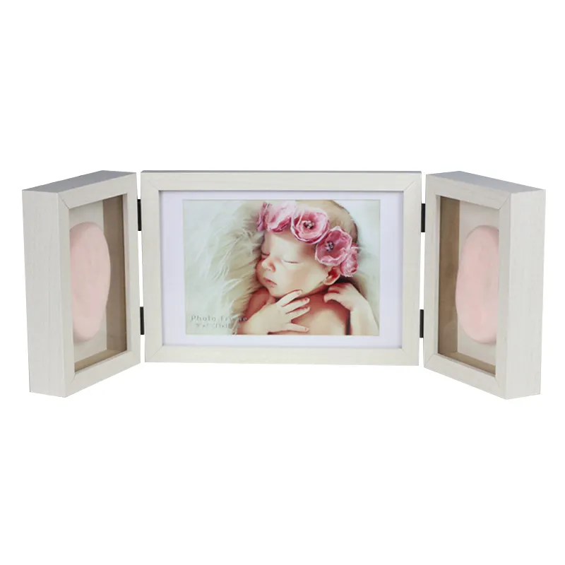 Due argilla AIR clay pieghevole in legno air dry clay personalizzato 3D Handprint e Footprint Photo frame Kit