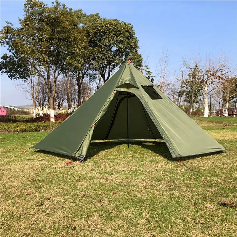 3-4 persone tenda da campeggio ultraleggera per tende da campeggio a piramide grande riparo con foro per camino per la cottura degli uccelli