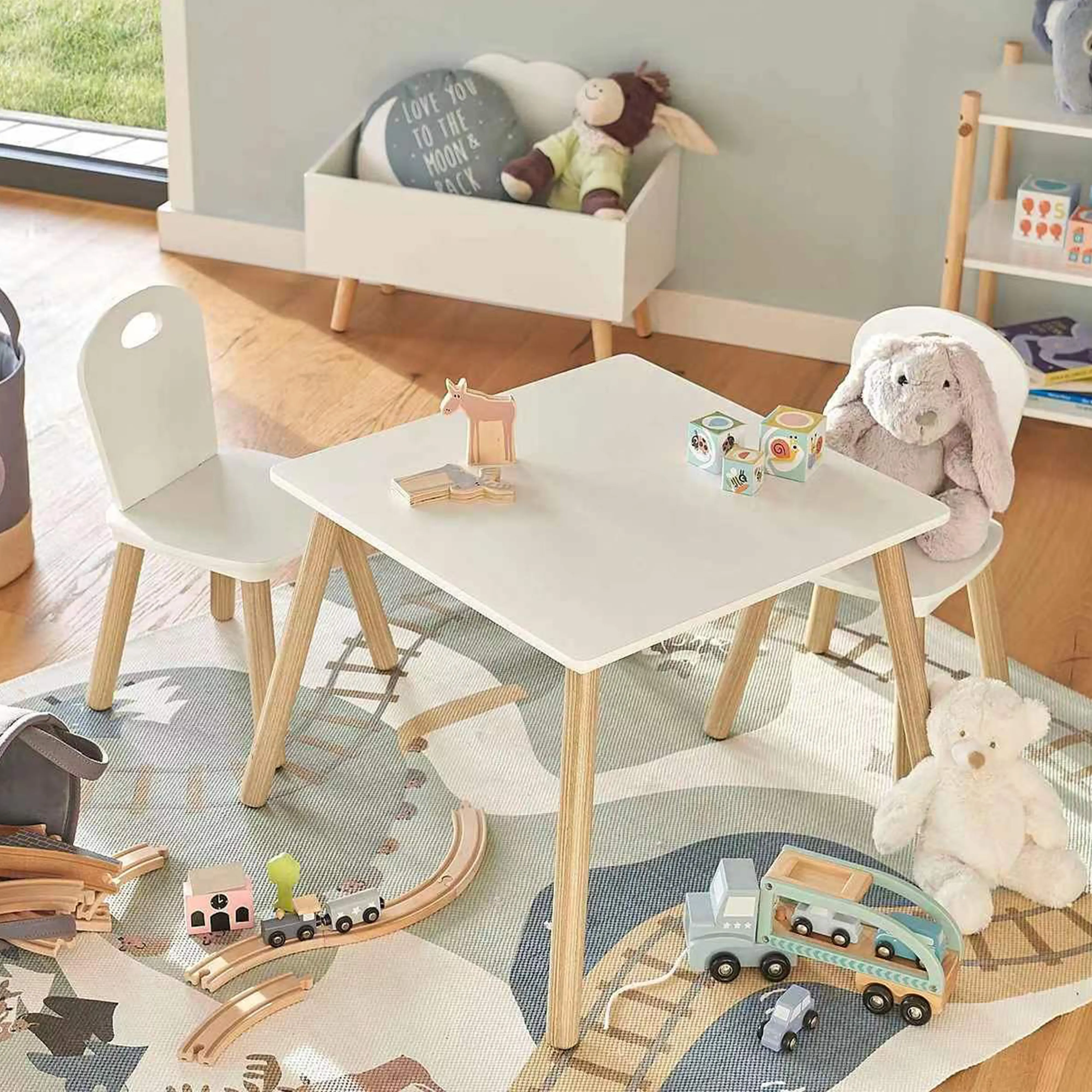 Kids Wooden Table and Chairs Set Baby Furniture Children Play Games Desk for Playroom Kids Wooden Small Round Table