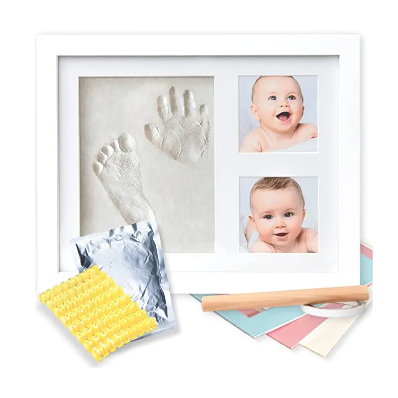 Wholesale New Born Memory Baby Handprint Kit Picture Frame Set Add 2 Pictures Souvenir Customized Logo Photo Frame NO Printing