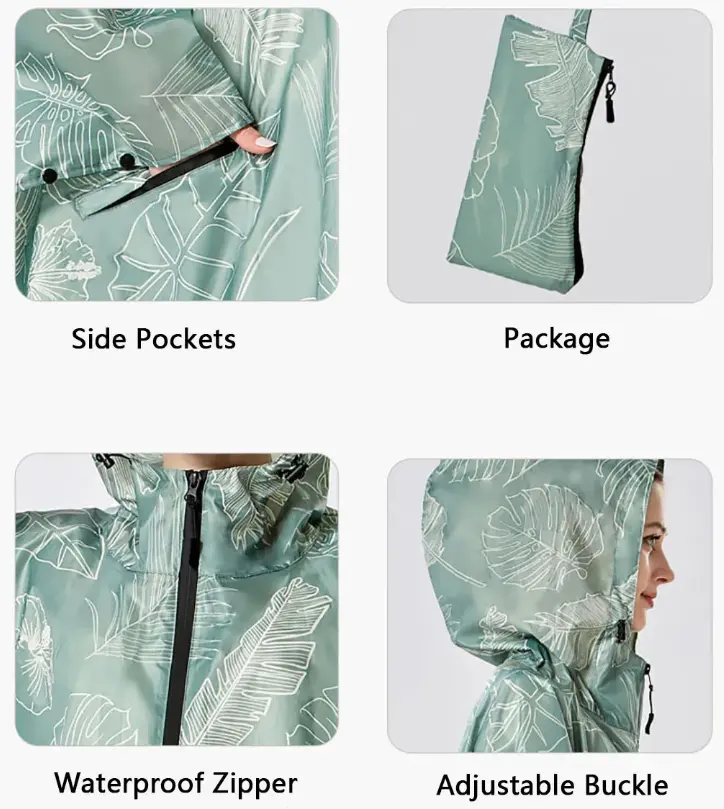 Chubasquero impermeable reutilizable de poliéster para adultos de alta calidad, capa con cremallera, poncho de lluvia con capucha para exteriores, portátil, para montar, senderismo