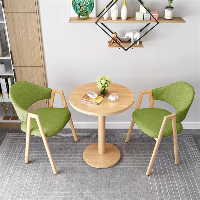 Table ronde vert clair 60cm avec 2 chaises en tissu
