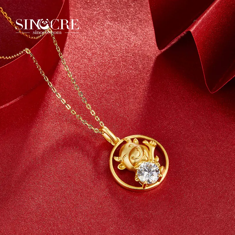 SINOCRE Promotional Snake Gold Photo Pendant Office/Career White Cross 18K Moissanite Necklace Twelve Zodiac Signs Animals