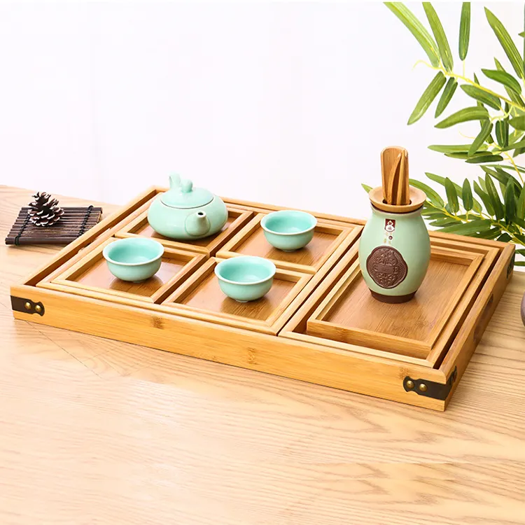 Bandeja de madeira japonesa para chá, bandeja de servir com 7 peças, bandeja para chá e lanche