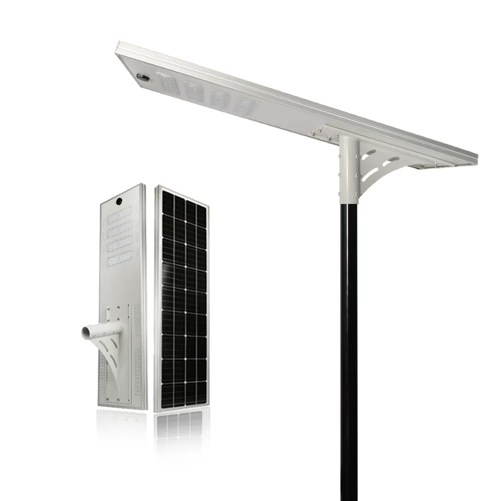 गर्म बिक्री 100w सभी में एक एकीकृत सौर एलईडी स्ट्रीट लाइट सौर स्ट्रीट लाइट पोल के साथ