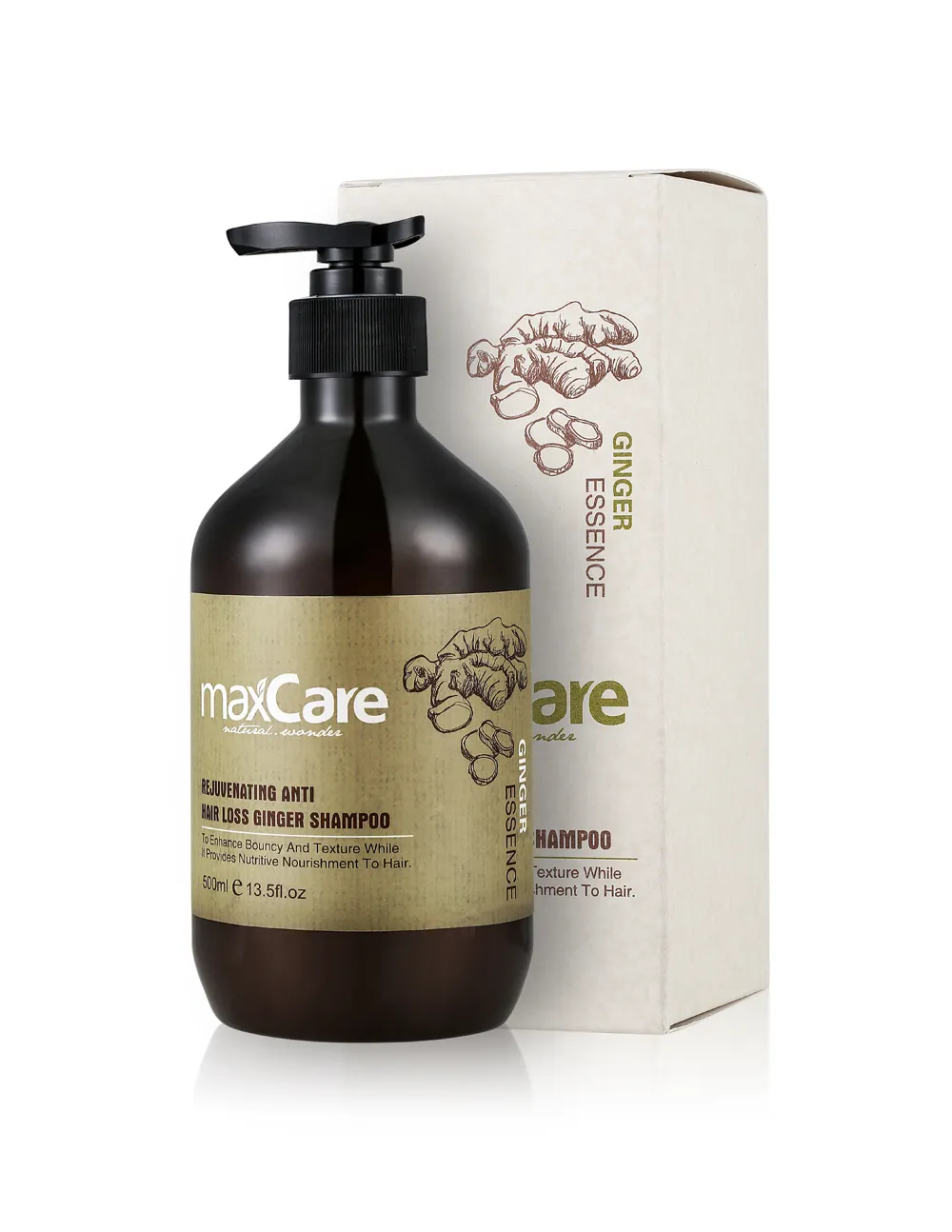 Maxcare Champú Anticaída de Hierbas y Jengibre, Champú Anticaída para Mejorar el Crecimiento, Anticaspa Natural para Adultos, Verde para Mujer, 3 Años