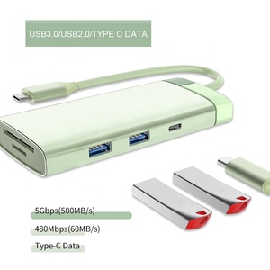 Acoplamiento Thunderbolt Dock USB C Hub Splitter 7 en 1 Adaptador Tipo C Datos 2,0 USB 3,0 Lector de tarjetas 100W Entrega de energía 4K HDTV