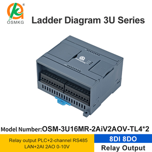 Oshangming Ladder Diagram PLC 8DI 8DO <strong>Relay</strong> Plc 2 Analog <strong>Input</strong> <strong>Output</strong> 0-10V 0-20mA with RS485 Lan Modbus Rtu /TCP for Industry