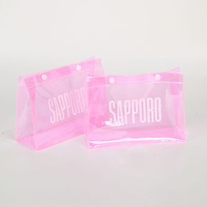Özelleştirilmiş seyahat şeffaf taşınabilir Neon pembe renkli PVC kozmetik depolama makyaj çantası düğmesi ile - Product Image 4