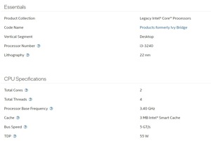 High <strong>Speed</strong> Legacy Intel Core <strong>Processors</strong> 2 Total Cores 4 Total Threads I3 3240 CPU for <strong>Computer</strong> - Product Image 3
