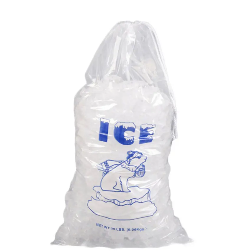 Hot Sale Logo Printed Drawstring Ldpe Ice Pack Wicket Poly Bags Food Grade Disposable Ice Cube Plastic Bag