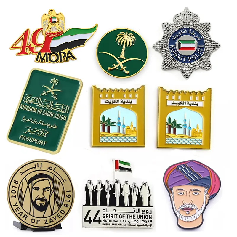 Novo Pin de lapela 2024 Expo Dubai Dia Nacional Pinos de Esmalte Macio Fabricante Arábia Saudita Aviação Emirados Árabes Unidos Pinos personalizados Logotipo de Metal