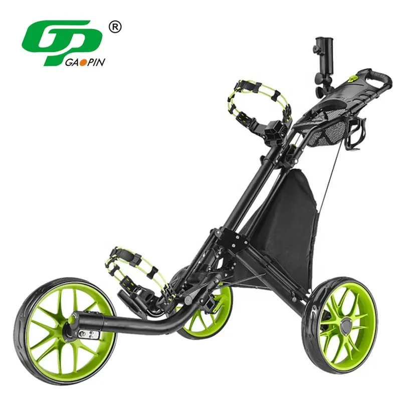 Carrito de Golf de 3 ruedas, carrito de aluminio plegable, altura ajustable, con soporte para paraguas, bolsa impermeable, gran oferta