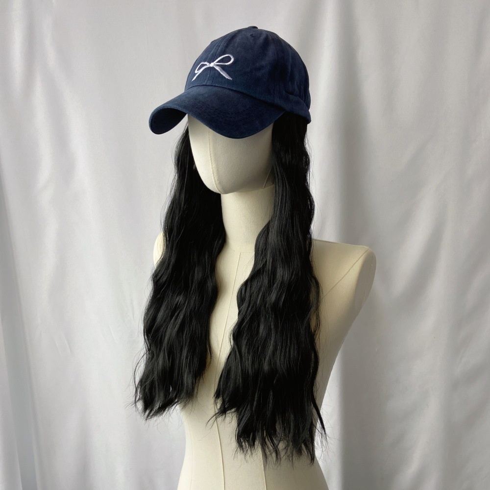 Black hat-long hair corn perm