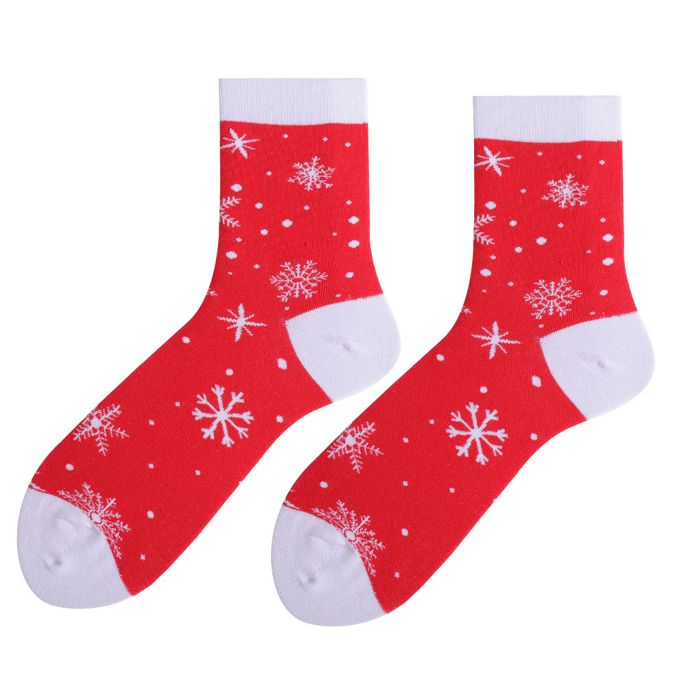 Df0120 red snowflake christmas mid-calf socks