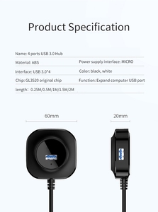 黑色a型USB集线器适配器4端口USB3.0 5gbps计算机数据传输 - Product Image 4