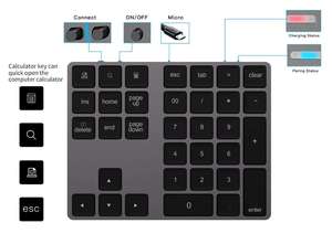 Teclado numérico inalámbrico de aluminio, dispositivo de 34 teclas Compatible con teclado numérico, HUB USB, de fábrica - Product Image 3