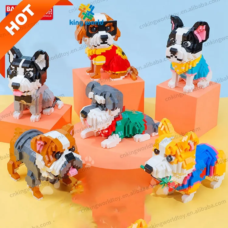 New Micro Building Block Pets Schnauzer Labrador Retriever Dog Model Husky Bulldog Balody Animal Mini Brick Sets Toy For Kids