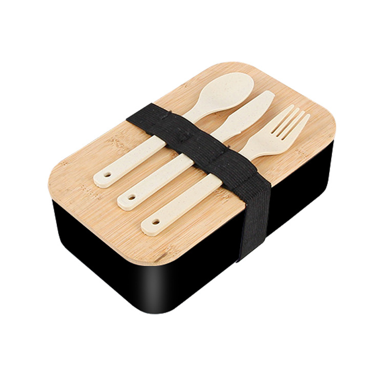 Boîte à déjeuner avec couvercle en bambou monocouche - Noir