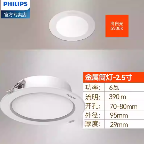 Metal version-6w-6500k cool white light-75mm cutout