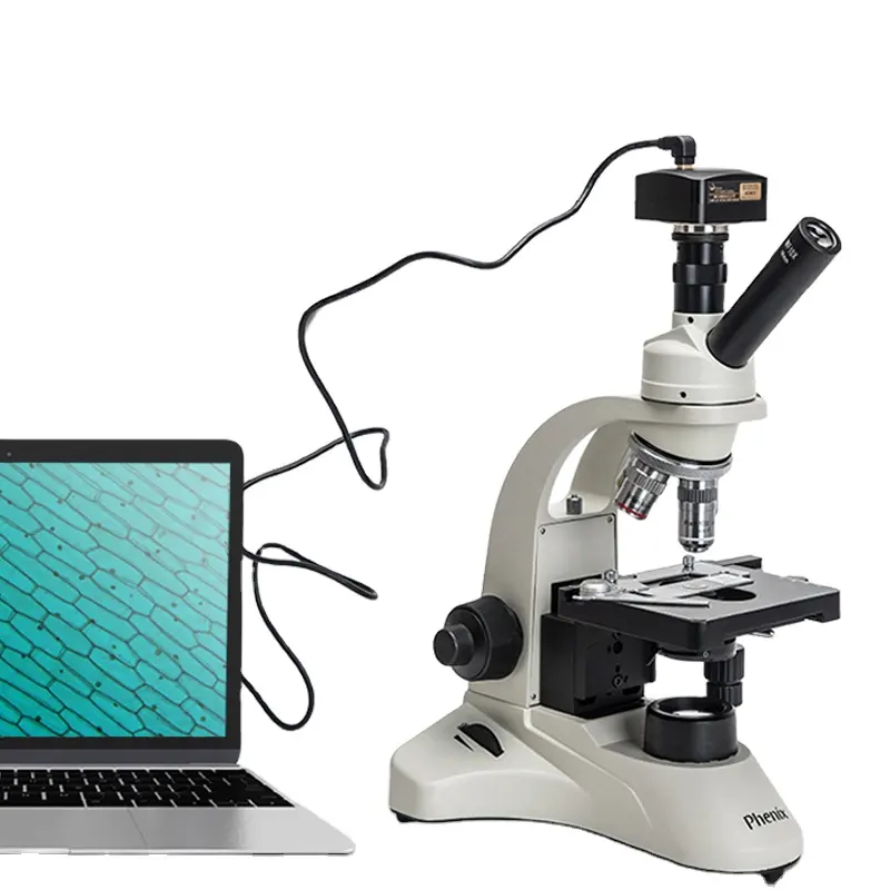 Microscópio digital phenix 40x-1600x, composto, binocular, trinocular, microscópio biológico com câmera 5mp cmos usb2.0