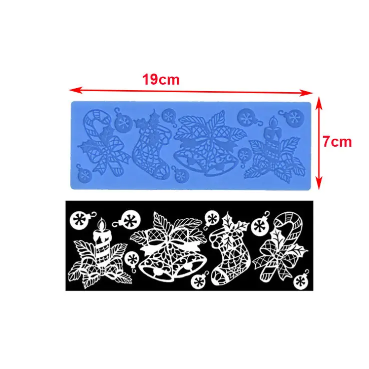 S400 de encaje de silicona pastel de azúcar para hornear molde 3D de Navidad de impresión de almohadilla de silicona molde