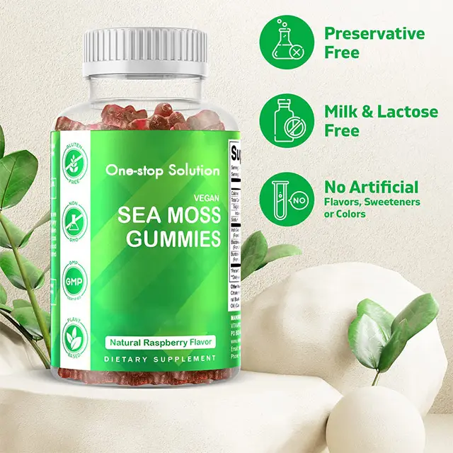 Irish Sea Moss Gummies 60 Vegan Gummies dibuat dengan bladderwack Burdock akar Seamoss suplemen