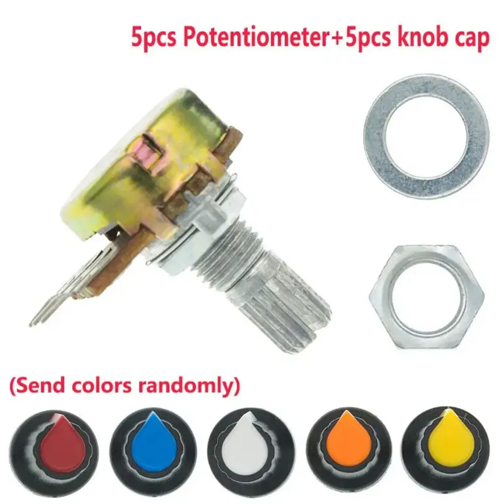 5sets WH148 1K 10K 20K 50K 100K 500K Ohm 15mm 3Pin Linear Taper Rotary Potentiometer Resistor for with AG2 knob cap