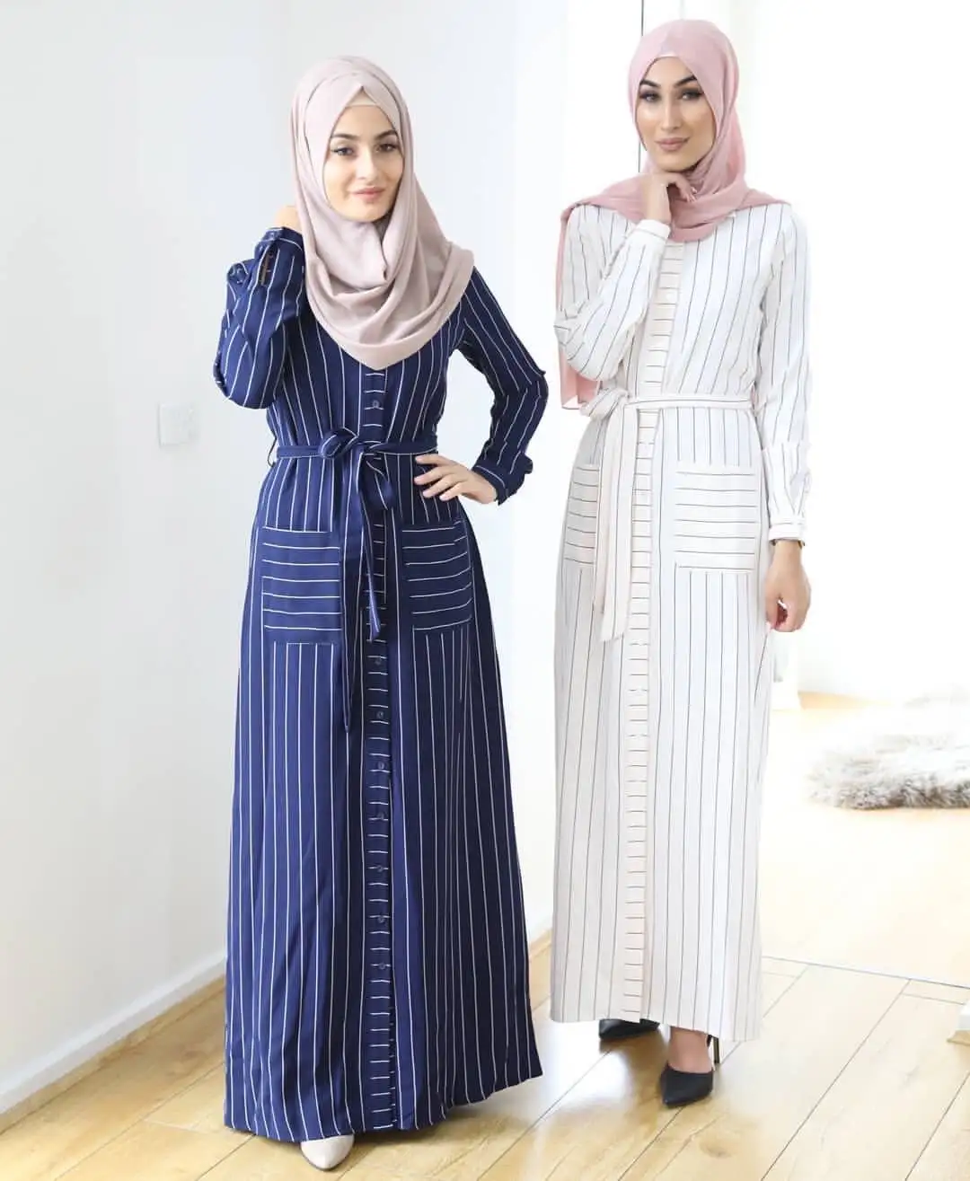 2020 New fashion striped Dubai muslim abaya dress turkey kaftan islamic clothing