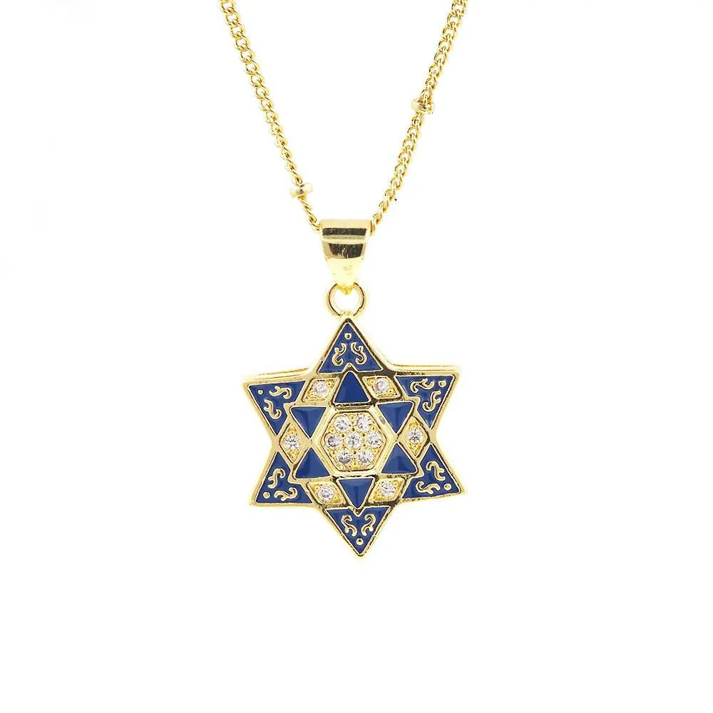 Mode Israël étoile de David O-Chain collier plaqué or cuivre Zircon Salomon bijoux juifs cadeau pour hommes femmes