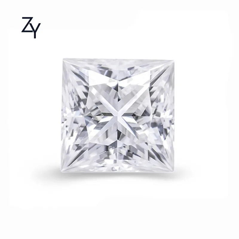 Zhuangyee moissanite corte de princesa brilhante, branco, pedras de diamante sintético 1.0 carat, cor de/gh, pedra preciosa solta