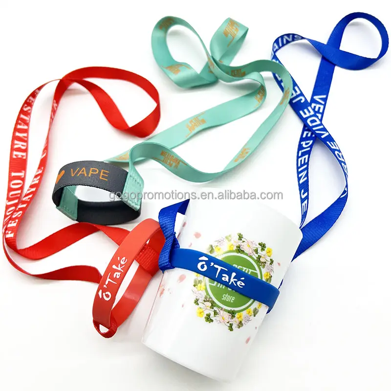 Cordão promocional para suporte de copo de café com pulseira de silicone para garrafa de copo