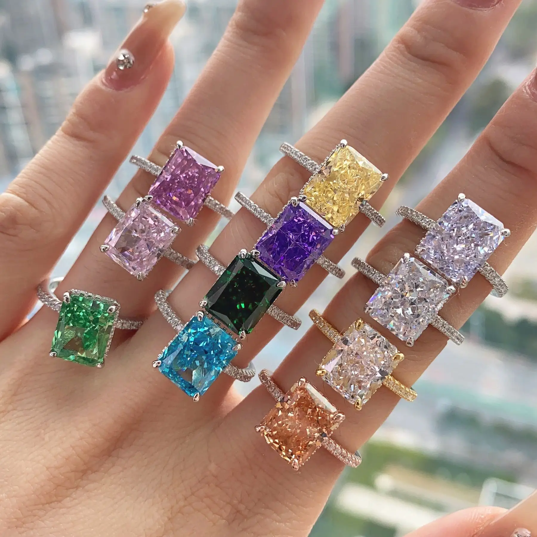 Tùy chỉnh chất lượng cao màu sắc đám cưới Zircon Nhẫn 925 sterling Silver Ring LỜI HỨA tối giản engagement kim cương nhẫn đồ trang sức