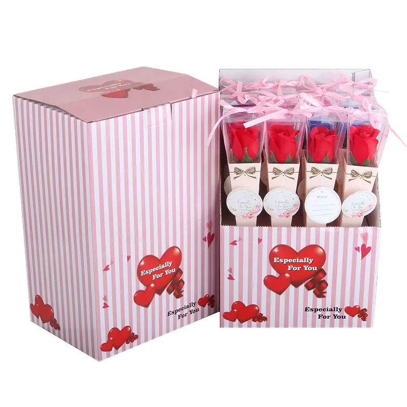 Flor de jabón para el Día de San Valentín, regalos de boda para invitados, envuelta individualmente con caja de regalo para Navidad, papelería, tienda, regalo