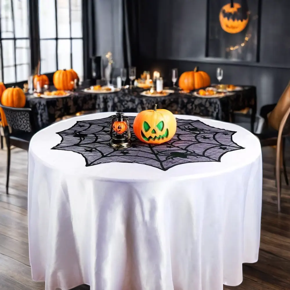 Halloween Lieferanten 40-Zoll-Schwarze Spitzen-Rundtischdeckung 102 Cm Spinnennetz Party-Dekoration Tischdecken