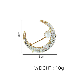 Fashion Design Flash Diamante Rhinestone <strong>Brooch</strong> Moon Pearl Rhinestone <strong>Brooch</strong> Pin Elegant Jewelry Gift <strong>Brooches</strong> - Product Image 2