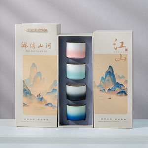 Handmade Custom Ceramic <strong>Cups</strong> Set Porcelain Pottery Tea <strong>Cups</strong> Set of 4 Splendid Mountains and Rivers Tea <strong>Cup</strong> with Gift Box - Product Image 2