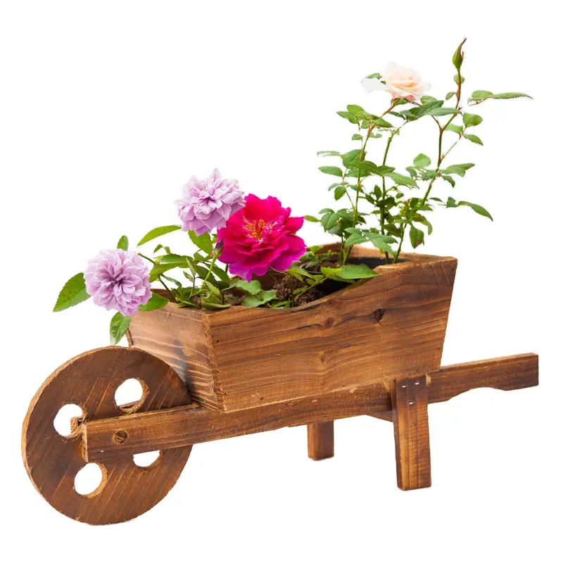 Holzwagen Blumentopf Kreative Fleischige Kombination Blumentopf Stand; Garten dekoration Zier Schubkarre Pflanzer Garten Holz