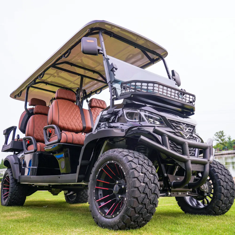 Voiturettes de Golf électriques, nouvelle énergie, 6 places, moteur ca, 7,5kw, batterie Lithium-Ion, 30mph, relevées tout-terrain, 2023