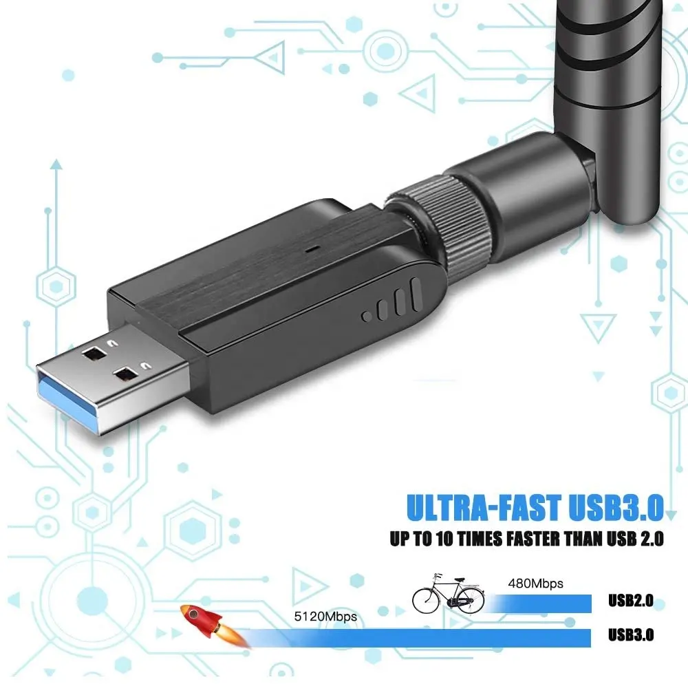 Высококачественный USB WiFi адаптер 1200 Мбит/с USB 3,0 беспроводной сетевой адаптер WiFi донгл с двухдиапазонным 2,4 ГГц 5,8 ГГц, 5dBi