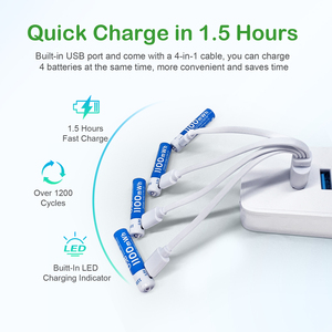 Ba một pin USB Type-C phí 1100mwh công suất cao hơn 1000 chu kỳ 1.5V lithium có thể sạc lại <span class=keywords><strong>AAA</strong></span> pin - Product Image 3