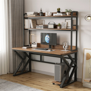 Mesa de ordenador de madera de acero multiusos, escritorio de ordenador de oficina en casa con estantes - Product Image 2