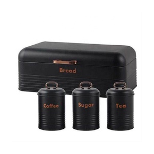 Galvanized Metal <strong>Design</strong> Retro Bread <strong>Bin</strong> with 3 Piece Matching Canister Set Bread Box Tea Coffee Sugar Storage Container Set - Product Image 4