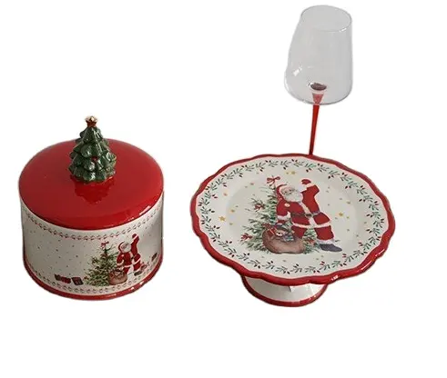 איכות עליון בסגנון נרדי חג המולד עץ קרמי 8.5 עוגת צלחת פסטיבל חמוד לעמוד חג המולד כלי שולחן