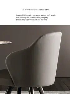 Silla de comedor de cuero de diseñador italiano con estilo minimalista ligero de lujo para hoteles clubes oficinas salones de uñas áreas de maquillaje venta - Product Image 4